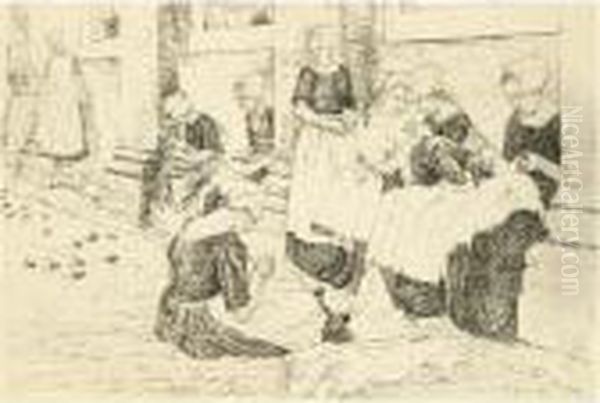 Studie Zur Freistunde Im 
Amsterdamer Waisenhaus (study For 'children In An Amsterdam Orphanage') Oil Painting by Max Liebermann