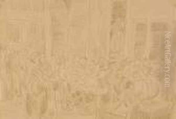 Busy Street Market Oil Painting by Max Liebermann