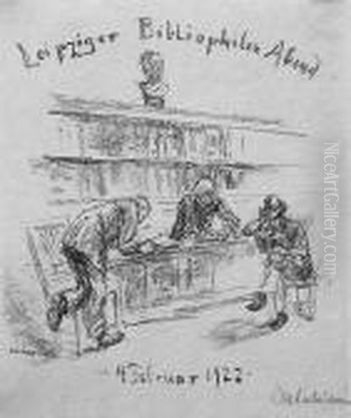 Tischkarte Zur Leipzigerbibliophilen-tagung Oil Painting by Max Liebermann