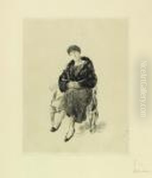 Dame Im Pelz, Sitzend Oil Painting by Max Liebermann