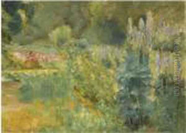 Der Staudengarten Im 
Wannseegarten Nach Nordwesten (corner With Herbaceous Plants In The 
Wannseegarten Towards Northwest) Oil Painting by Max Liebermann
