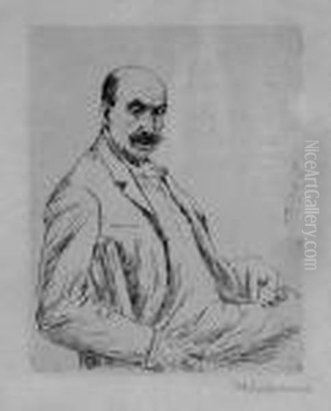 Selbstportrat (kniestuck) Oil Painting by Max Liebermann