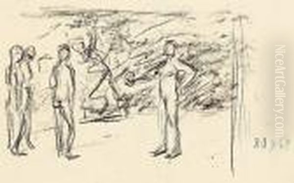 Vier Figuren In Einer Landschaft Oil Painting by Max Liebermann