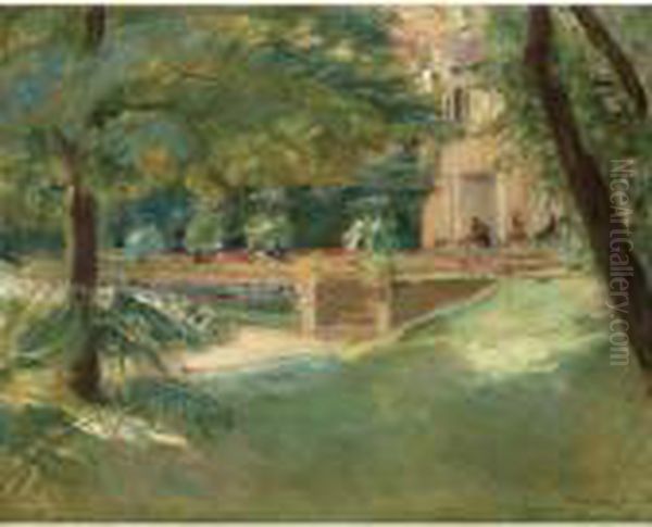 Property From A Private German 
Collection
 

 
 
 

 
 Blick Auf Die Blumenterrasse Im Wannseegarten Nach Sudwesten 
(view Of The Flower Terrace In Wannsee Garden To The South-west) Oil Painting by Max Liebermann
