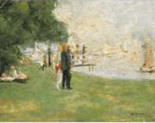 Spazierganger Am Wannseeufer Oil Painting by Max Liebermann