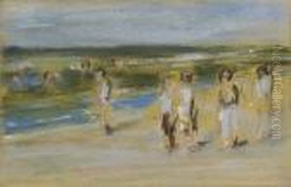 Badende Und Sich Ankleidende Knaben Am Strand Von Nordwijk. 1912 Oil Painting by Max Liebermann