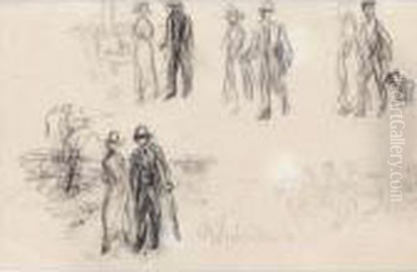 Die Reitern Und Effi Und Sein 
Vater Spazierend (he Riders And Effi And Her Father Strolling) Oil Painting by Max Liebermann