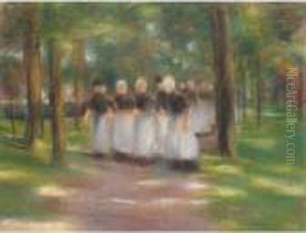 Sonntagnachmittag In Laren - 
Allee Mit Madchen (sunday Afternoon In Laren - Tree-lined Alley With 
Girls) Oil Painting by Max Liebermann