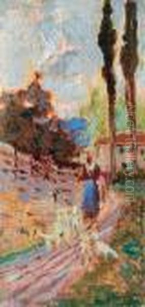 Pastorella Con Gregge Oil Painting by Ulvi Liegi