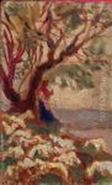 Pastorella Con Gregge Oil Painting by Ulvi Liegi