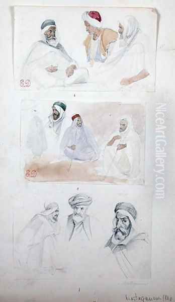 Sketches of Algerian Men at Mostaganem, from Vues et Portrait Faits Pendant la Campagne de Mai 1840, 1840 Oil Painting by Felix Philippoteaux