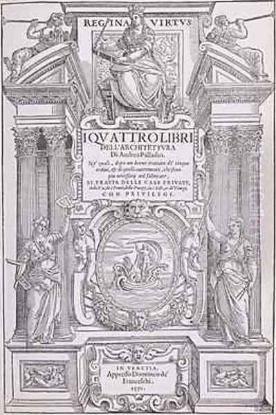 Frontispiece from a facsimile copy of I Quattro Libri dellArchitettura written by Palladio, originally published 1570 Oil Painting by Andrea Palladio