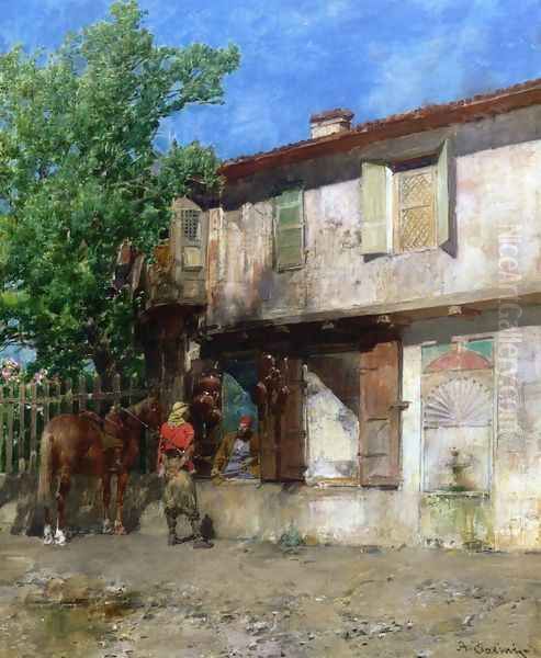 Visiting the Pottery Vendor Oil Painting by Alberto Pasini