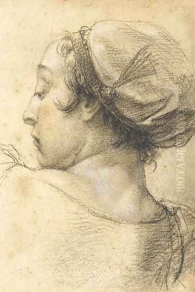 The head of woman turned to the left Oil Painting by Giovanni Battista Piazzetta