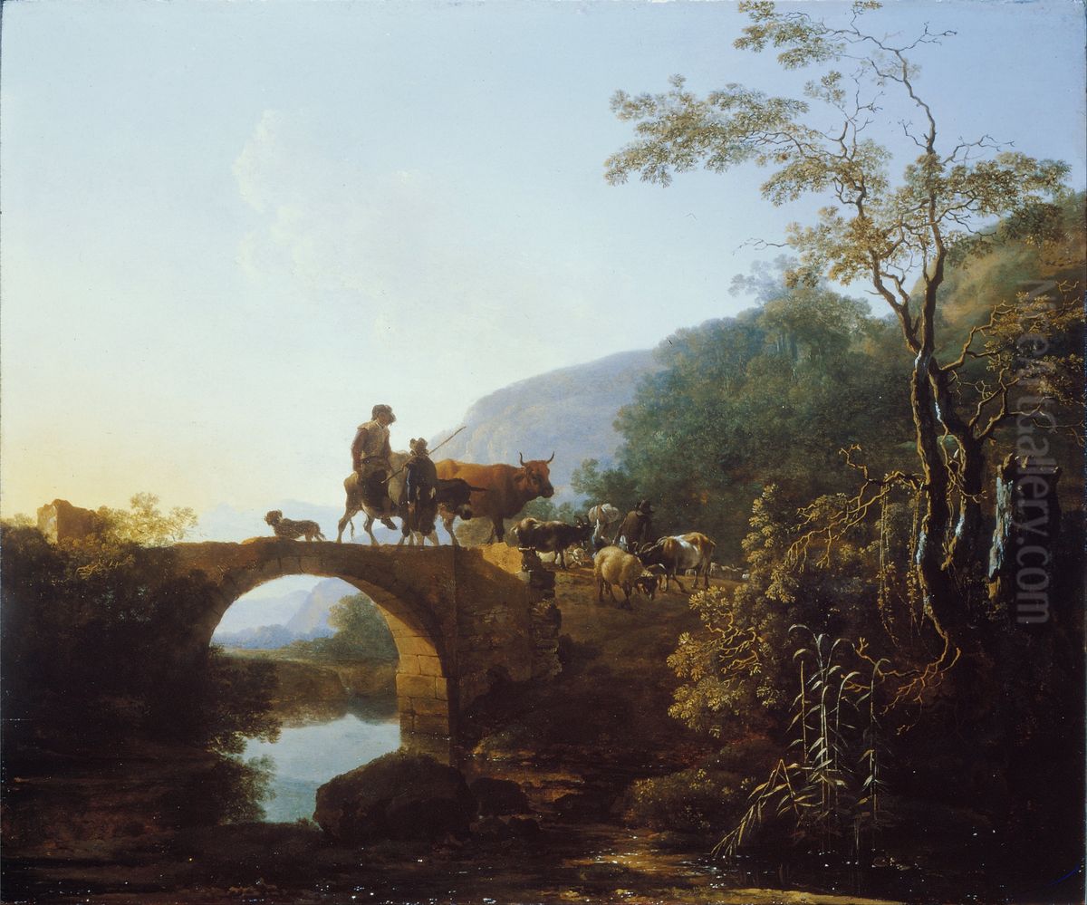 Bridge in an Italian landscape Oil Painting by Adam Pynacker