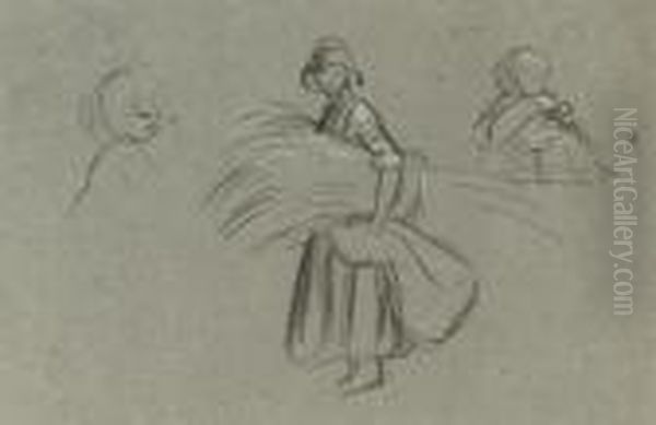 Study Of Figures Harvesting (illustrated); Study Of Clouds; And Study Of Birds Oil Painting by John Linnell