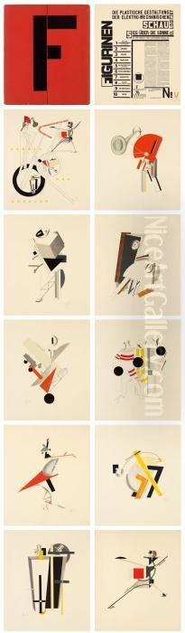 Figurinen Zu: Die Plastische 
Gestaltung Der Elektromechanischen Schau â€¹sieg Uber Die Sonneâ€º Oil Painting by Eliezer Markowich Lissitzky