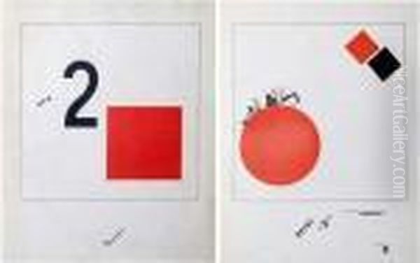 Cette Histoire De Deux Carres 
Rouge Et Noir Represente Ce Qu On Pourrait Appeler Le Suprematisme 
Applique A L Education Des Enfants. Oil Painting by Eliezer Markowich Lissitzky