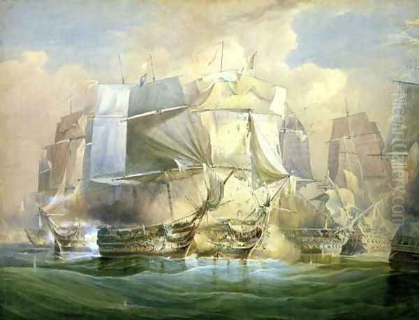 The Battle of Trafalgar the Beginning of the Action 21st October 1805 Oil Painting by Ferdinand Loyen Du Puigaudeau