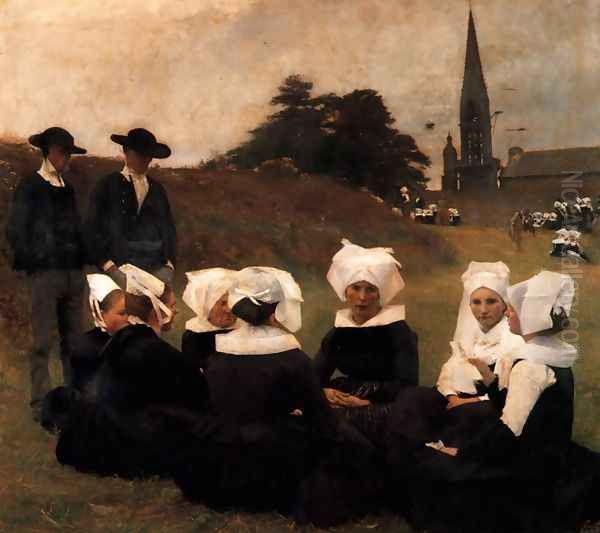 Dagnan Breton Women At A Pardon Oil Painting by Pascal-Adolphe-Jean Dagnan-Bouveret