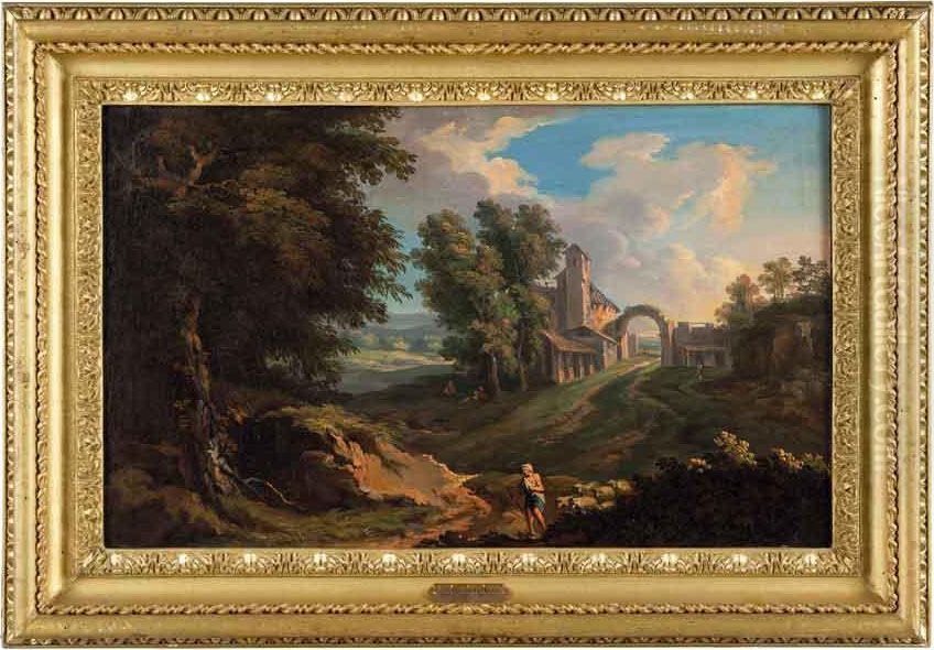 Paesaggio Con Villa Suburbana E Figura Oil Painting by Andrea Locatelli