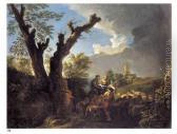 Paesaggio Nella Campagna Romana Con Tre Pastori E

Armenti Oil Painting by Andrea Locatelli