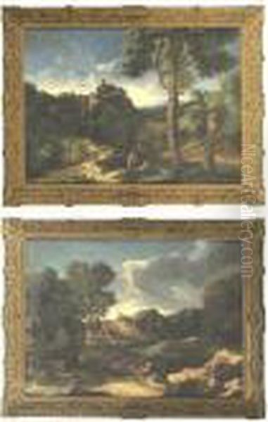 A Pair Of Classical Landscapes Oil Painting by Andrea Locatelli