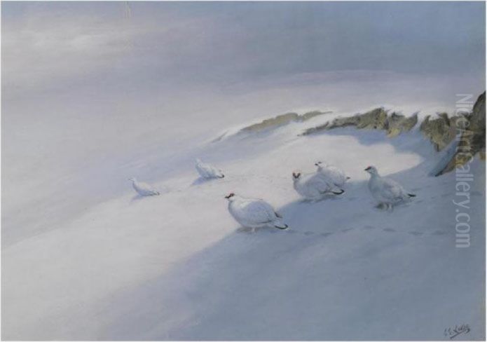 Winter Ptarmigan Oil Painting by George Edward Lodge