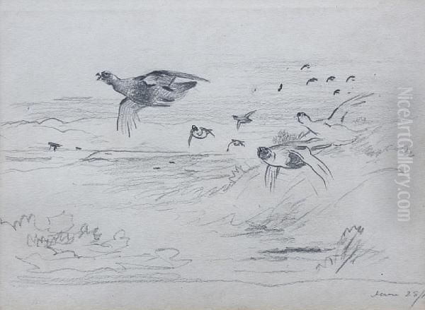 Grouse In Flight Oil Painting by George Edward Lodge