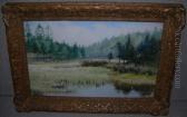 View Of A Poolin A Wooded Clearing Oil Painting by George Edward Lodge