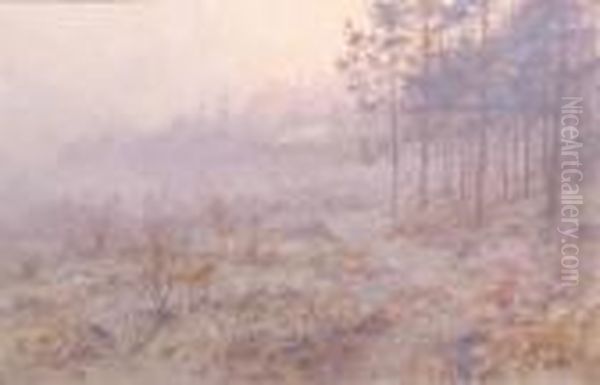 A Woodland Path In Autumn Oil Painting by George Edward Lodge