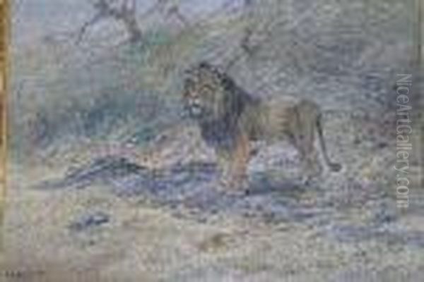 African Lion Oil Painting by George Edward Lodge