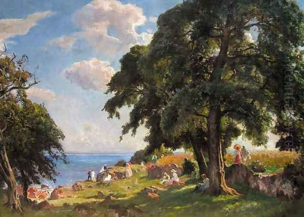 Above the Bathing Beach, &Aring;rhus (Ved &Aring;rhus Strand) Oil Painting by Viggo Christian Frederick Pedersen