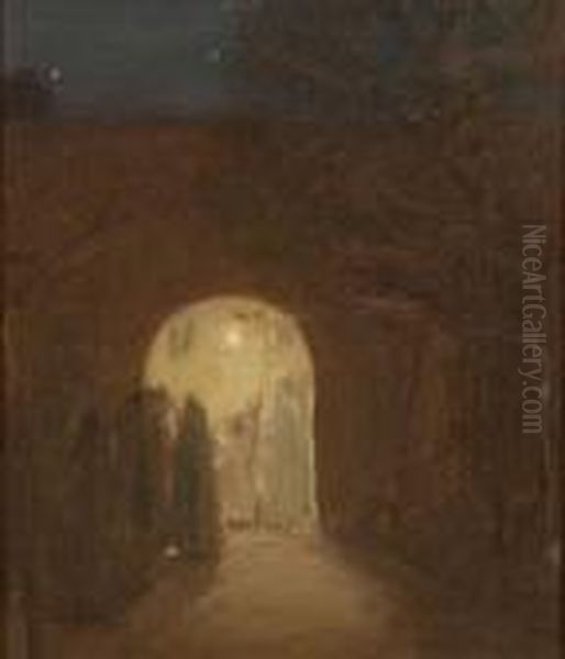 North African Night Scene 
Affixed To The Reverse Including One From The Roger King Gallery Of Fine Art, Newport Oil Painting by Robert Henry Logan