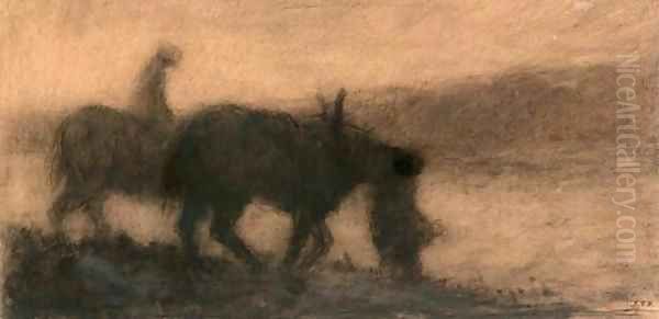 Farmers and horses in a landscape Oil Painting by Johann Thorn Prikker