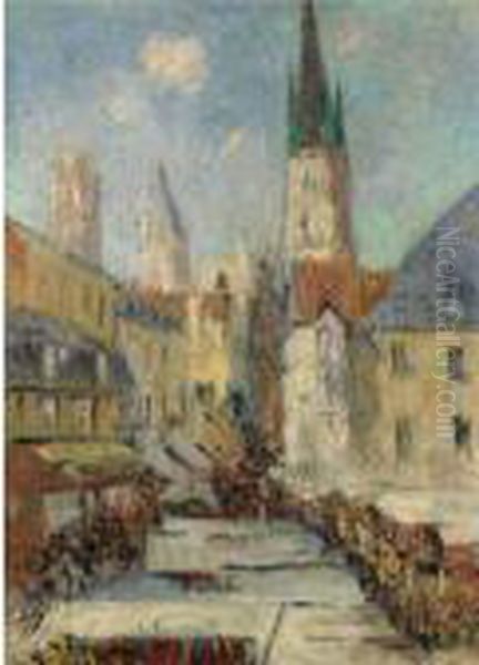 Rue De L'epicerie Ou La Cathedrale De Rouen Oil Painting by Gustave Loiseau