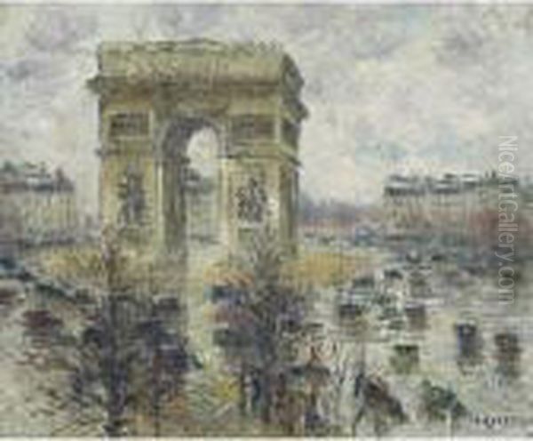 La Place De L'etoile, Paris, Temps Pluvieux Oil Painting by Gustave Loiseau
