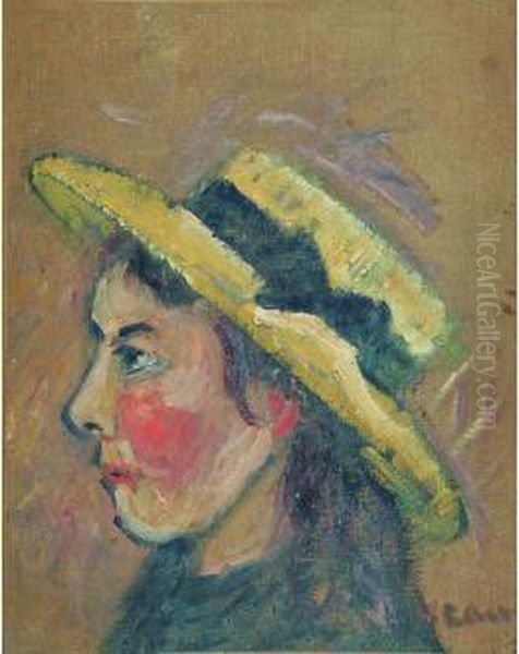  Yvonne De Profil Au Chapeau De Paille, 1913  Oil Painting by Gustave Loiseau