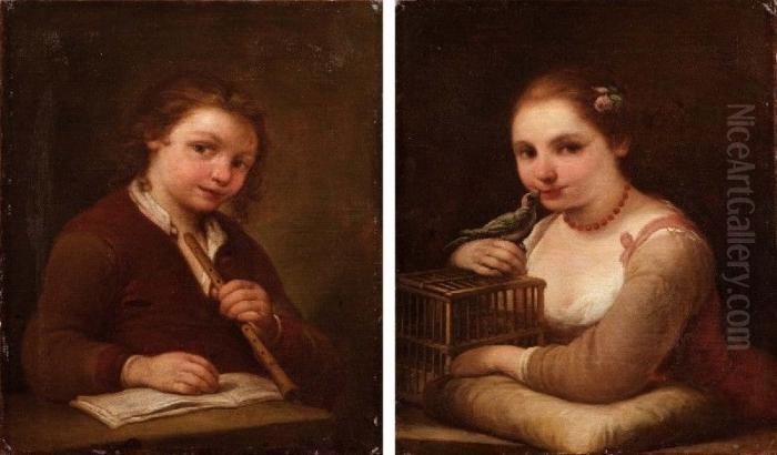 A) Fanciullo Con Flauto
B) Fanciulla Con Gabbietta Oil Painting by Pietro Longhi