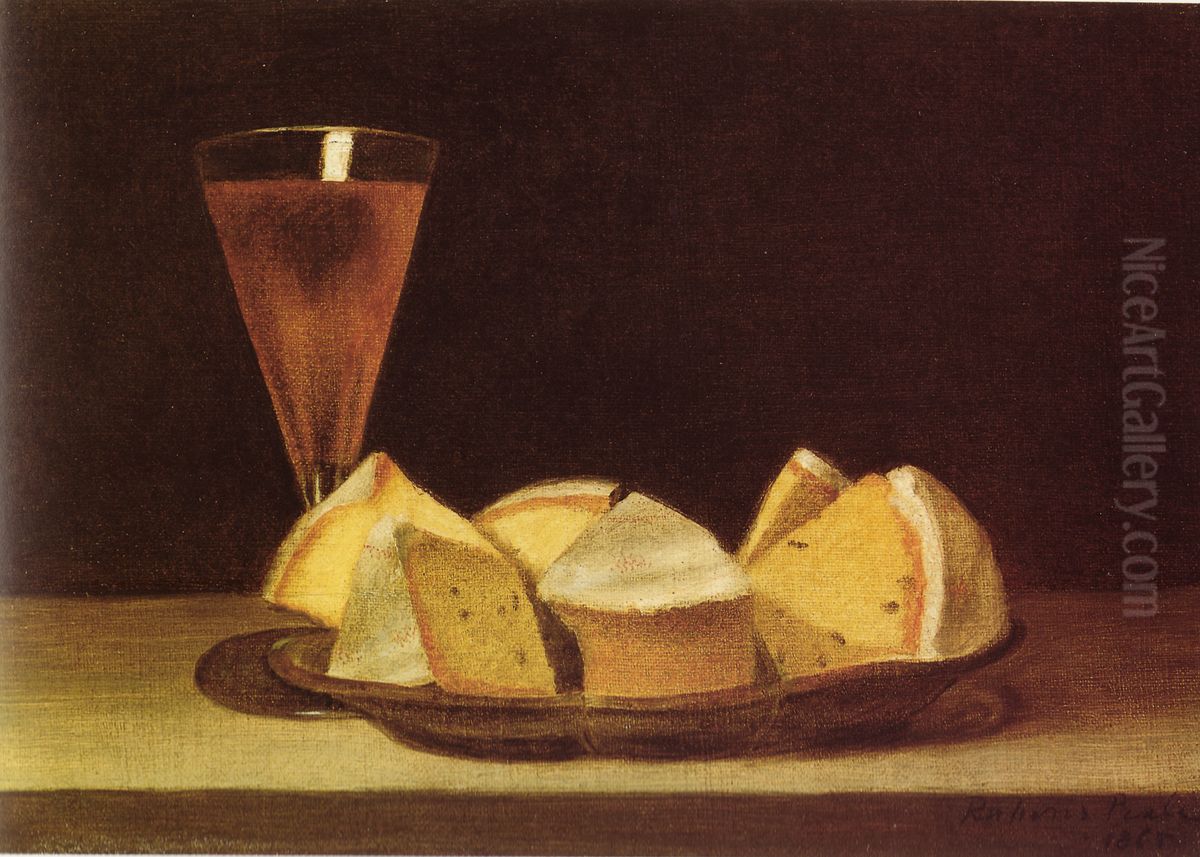 Cake and Wine Glass Oil Painting by Rubens Peale