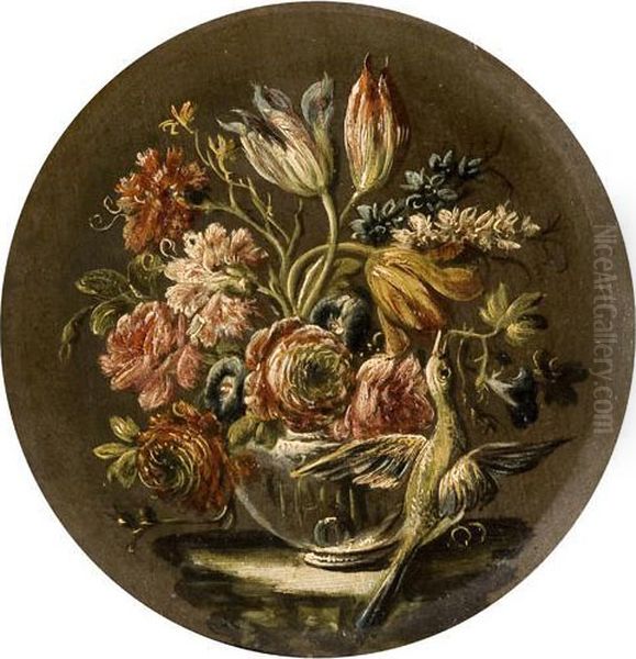 Rose, Tulipani, Garofaniin Un 
Vaso Di Vetro Con Colombo; E Rose, Garofani E Anemoni In Unvaso Di Vetro
 Con Colombo Oil Painting by Gasparo Lopez