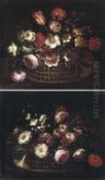 Roses, Tulips, Carnations And 
Other Flowers In A Basket; And Roses,tulips, Narcissi And Other Flowers 
In A Basket Oil Painting by Gasparo Lopez