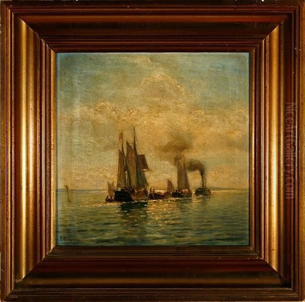 Lubbers: A Danish Marine With Several Sailing Ships. Signed H. Lubbers Oil Painting by Holger Peter Svane Lubbers