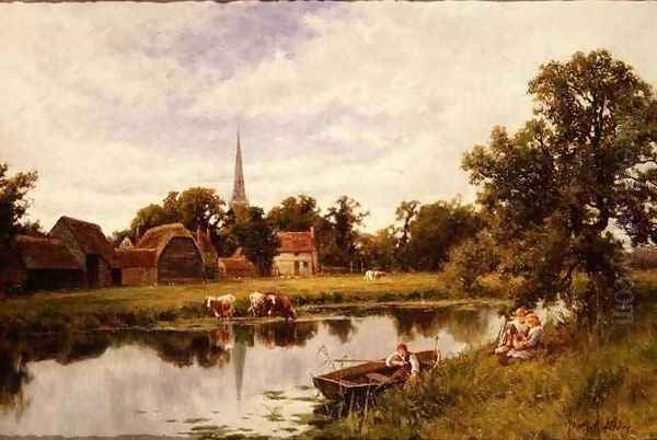 Landscape with Farmstead and cattle Oil Painting by Henry Hillier Parker