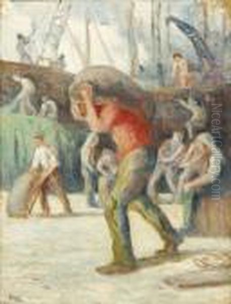 Rouen, 
Les Debardeurs Oil Painting by Maximilien Luce