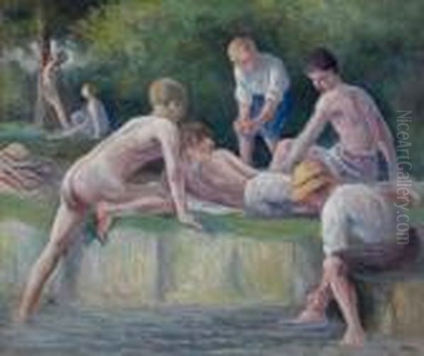 Au Bord De L'eau Oil Painting by Maximilien Luce