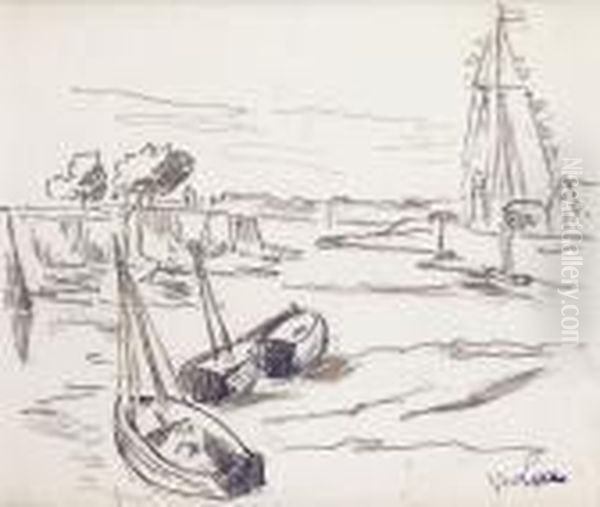 Petit Bateau A La Sortie Du Port Oil Painting by Maximilien Luce