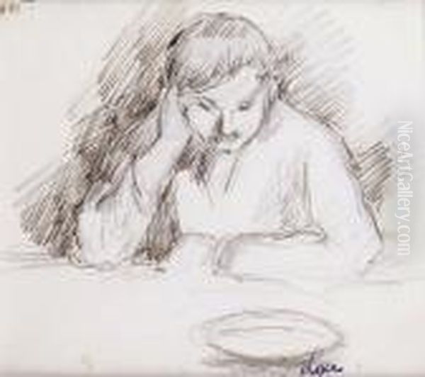 L'homme Accoude Sur La Table Oil Painting by Maximilien Luce