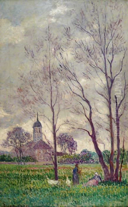 Les Gardiennes D'oies Oil Painting by Maximilien Luce