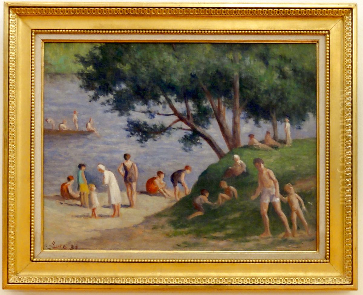 Mericourt, La Plage Oil Painting by Maximilien Luce